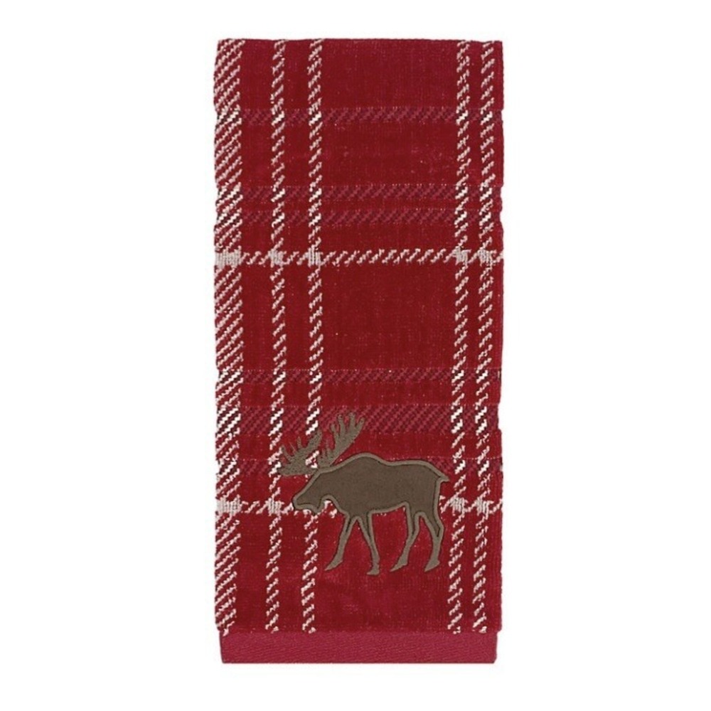 St Nicholas Square Red Plaid Moose Hand Towel New with Tags Highly Absorbent